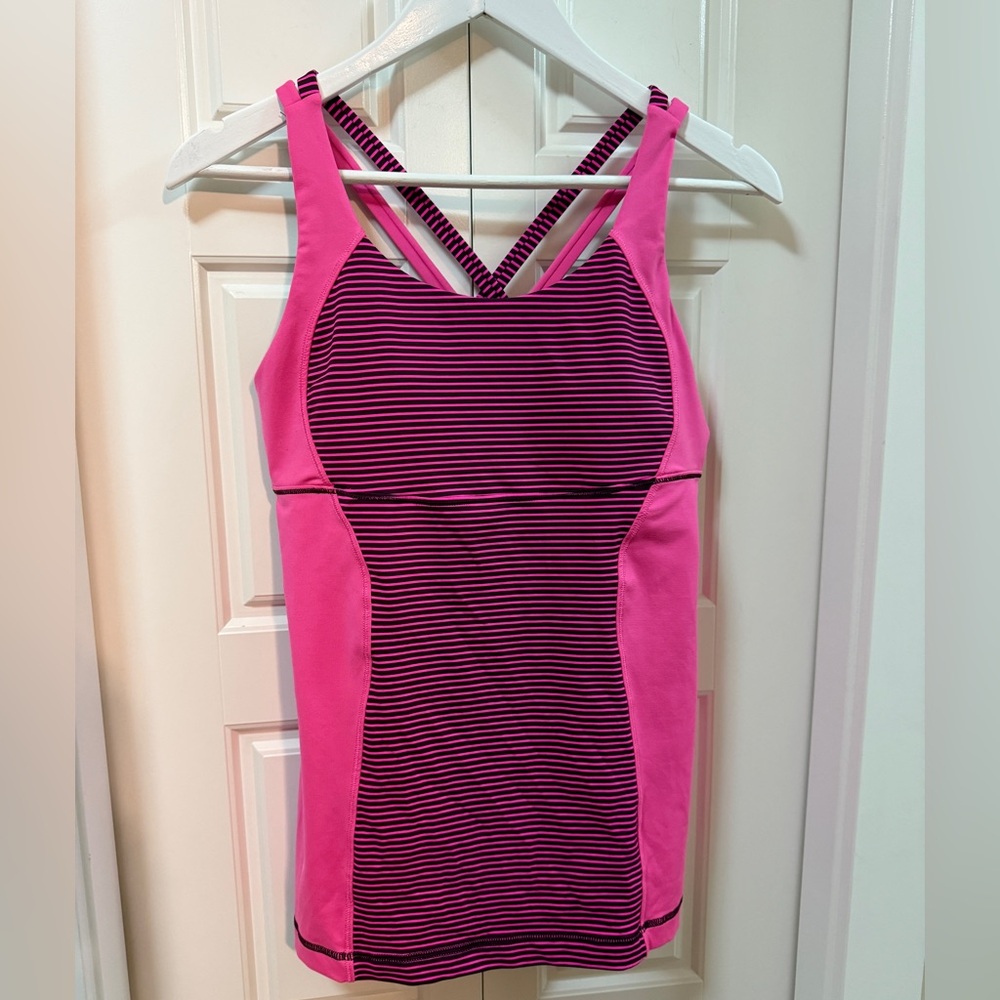 💖 Lululemon Energy Tank – Hyper Stripe Raspberry Glo Light - Size 8
